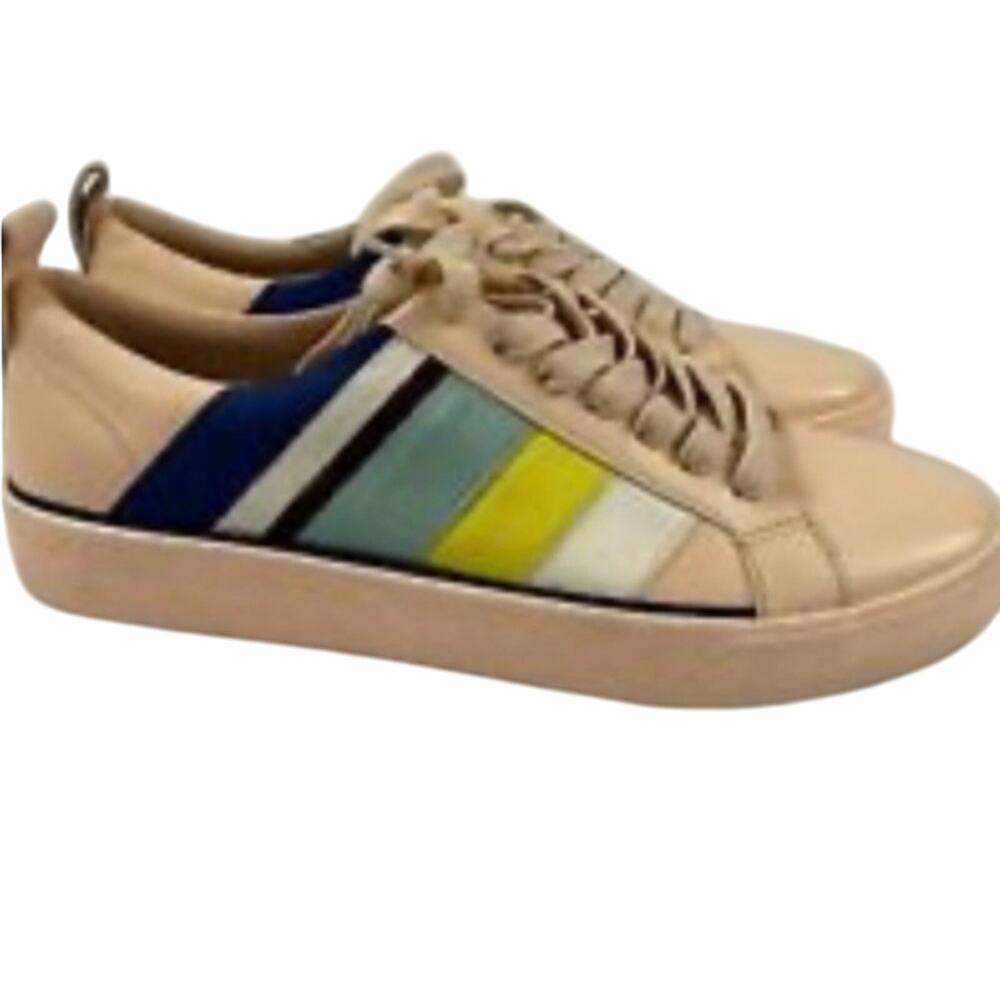 Diane Von Furstenberg Tess Leather Pale Pink Blue White Stripe Sneaker Size 6